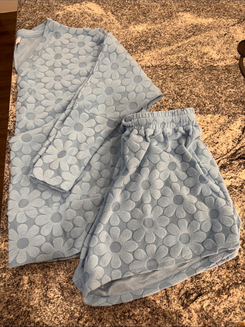 Pink Lily Light Blue Daisy Fleece Shorts